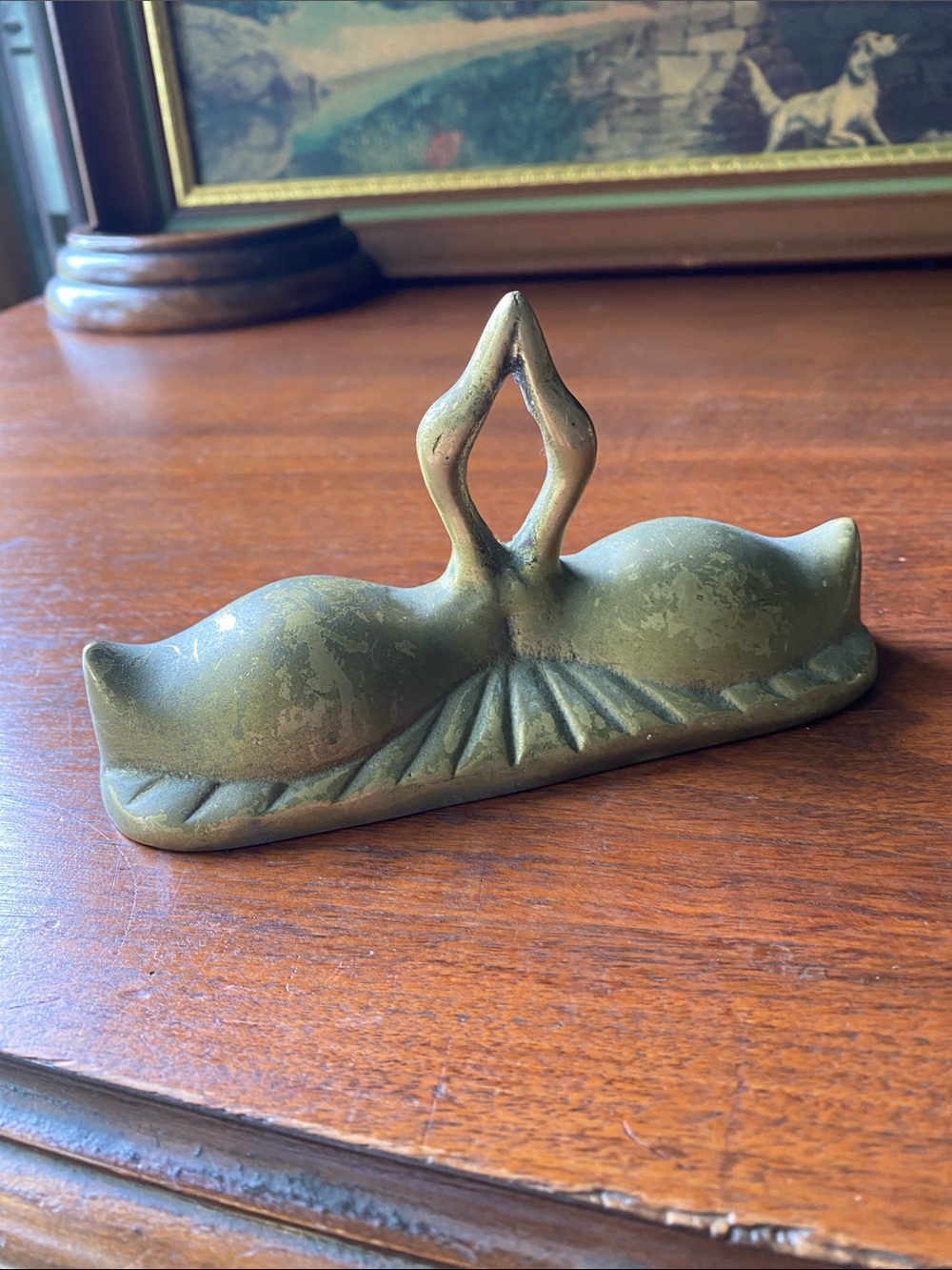 Vintage Brass Double Swan Paperweight Figurine